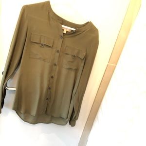 Banana Republic Army Green Silk Blouse